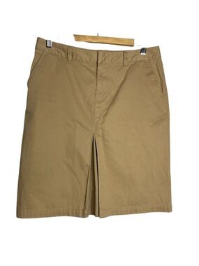 Eddie Bauer Front Hem Pleat A-Line Khaki Midi Skirt, size 10